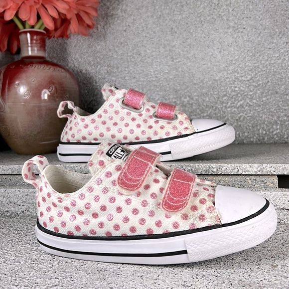 Converse Other - Converse Rose Gold Metallic Polka Dot Sneakers Shoes Size 9 Toddler